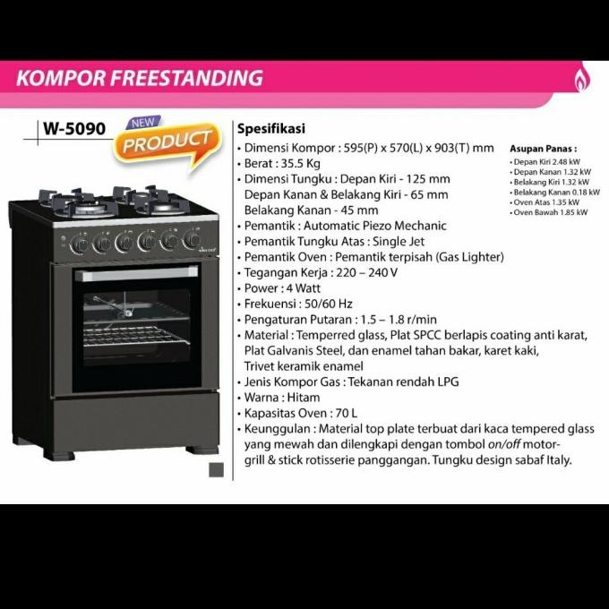FREESTANDING COOKER WINN GAS W5090 | OVEN KOMPOR W-5090 WINNGAS HITAM
