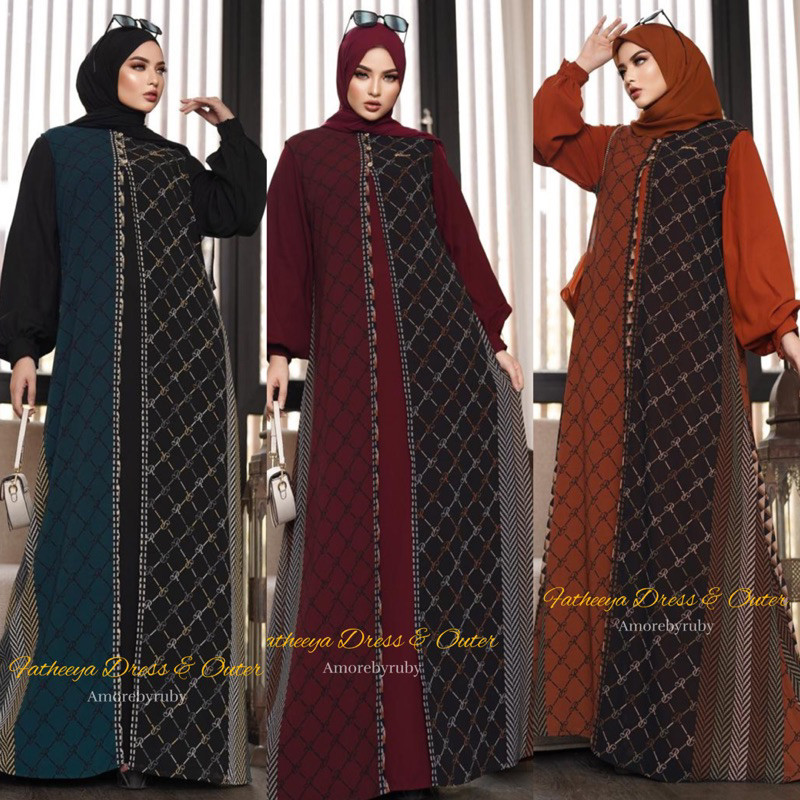 FATHEEYA AMORE BY RUBY DRESS SET OUTER CERUTY CERUTI X CREPE LENGAN BALON MOTIF BATIK BUSUI FRIENDLY
