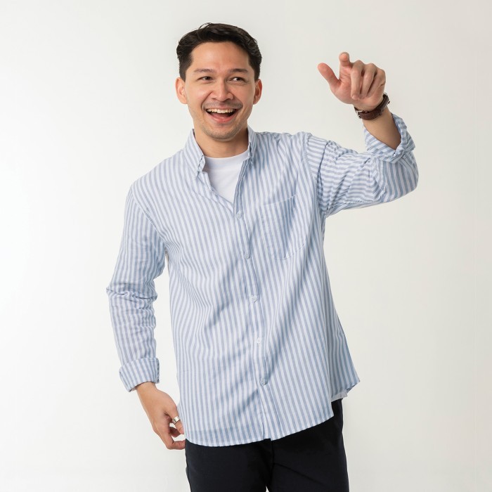 Kemeja Pria Garis WOODCUTTER Basic Butcher Stripe - Blue Biru
