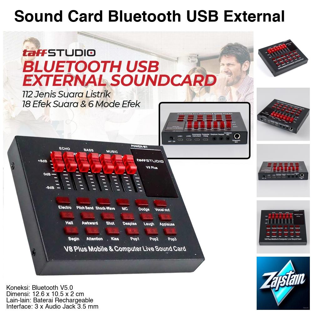 Sound Card Bluetooth USB External Live Mic Headset - V8 Plus