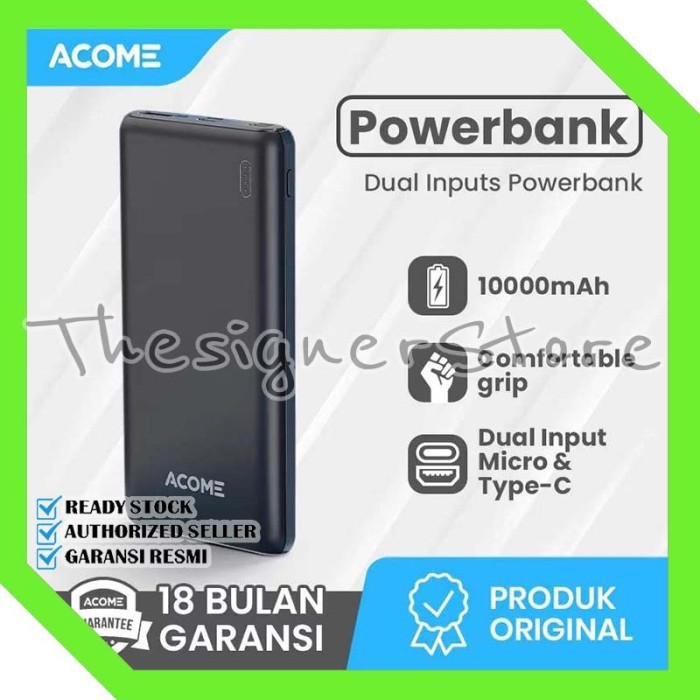 ACOME AP108 PowerBank 10000mAh Dual Input Port Micro& Type-C Garansi