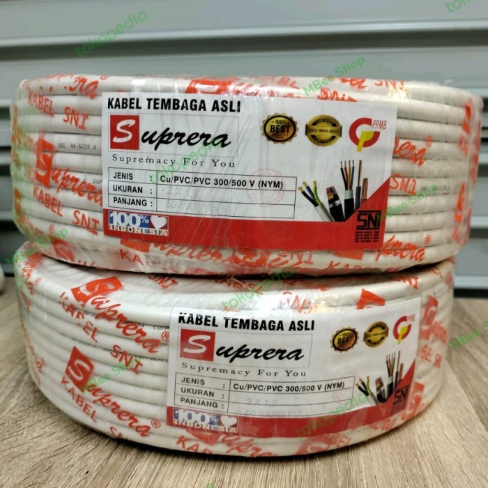 TERLARIS kabel nym 2x1.5mm suprera / kabel listrik / kabel NYM 2x1,5mm SNI