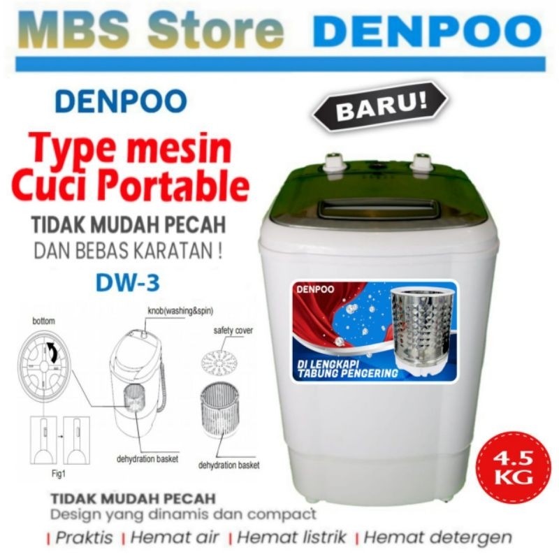 TERBARU Mesin Cuci Portable DENPOO DW - 3 Dengan Pengering