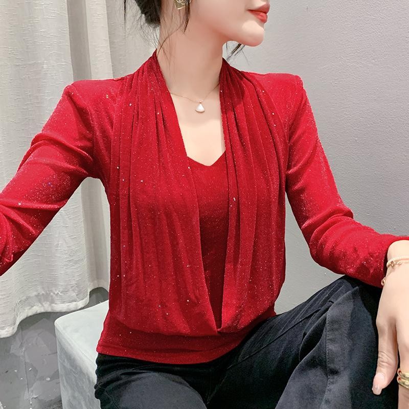 New Versatile Gold Foil Mesh Base Shirt T Women's T-shirt