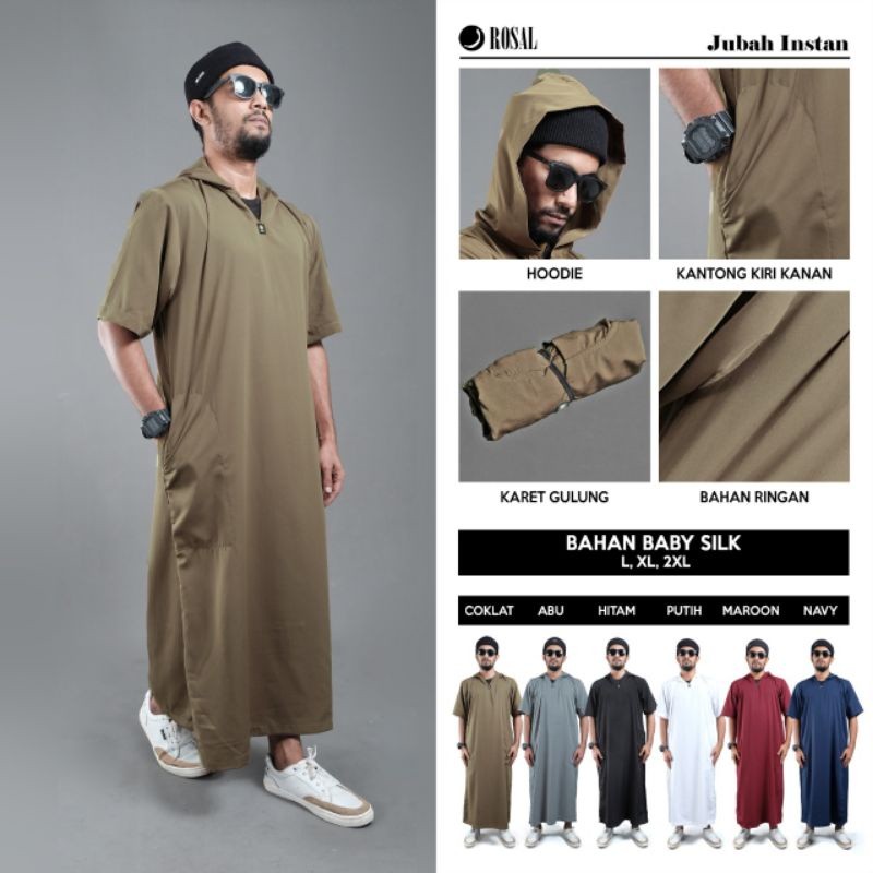 Jubah Gamis Hoodie Pria Jubah Instan Rosal Lengan Pendek Jubah Dewasa Gamis Laki laki Jumbo Big Size