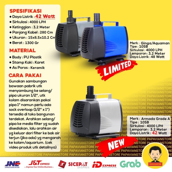 PROMO Pompa Kolam Ikan Koi - Mesin Air Terjun Celup Low Watt Submersible