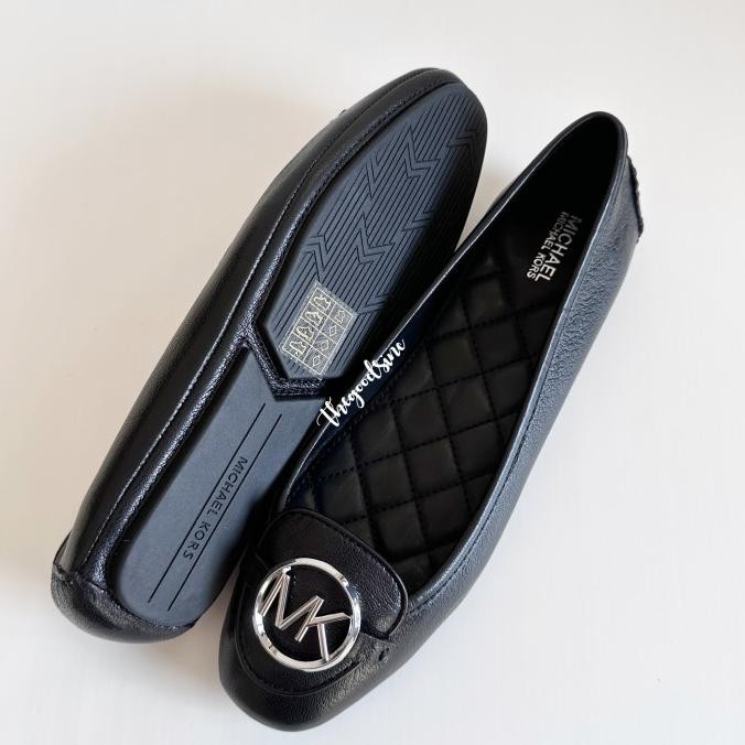 MK Lillie Moc Leather Black / Sepatu wanita flat shoes KAL