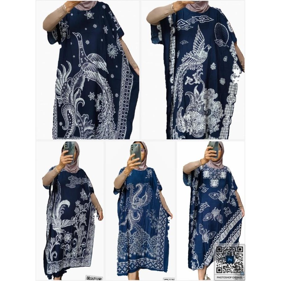 Daster Batik Kelelawar Jumbo "CEMPAKA NAVY" Bahan Rayon Super Premium BAT