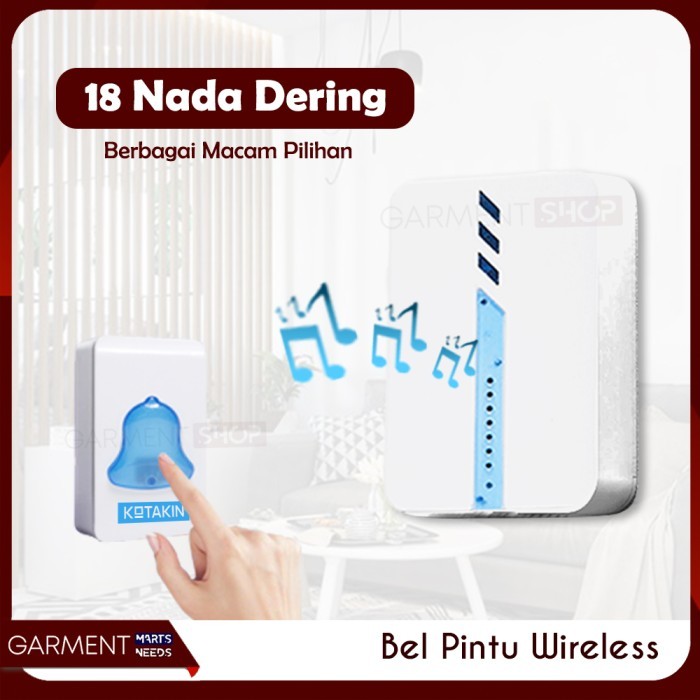 Bel Pintu Wireless Listrik Baterai Door Bell 18 Musik Bel Rumah Tanpa Kabel Waterproof Merek Kotakin