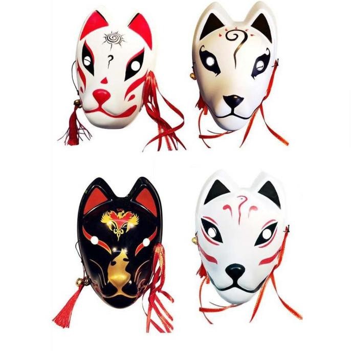 Topeng Kitsune Fox Rubah Mask Topeng Cosplay Anime Jepang Red Merah