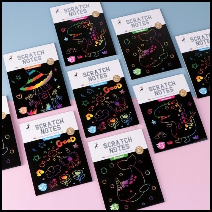 

4 Buku Mini Magic Scratch Note Buku Set Cover 10 Lembar Bonus 4 Pensil Kayu