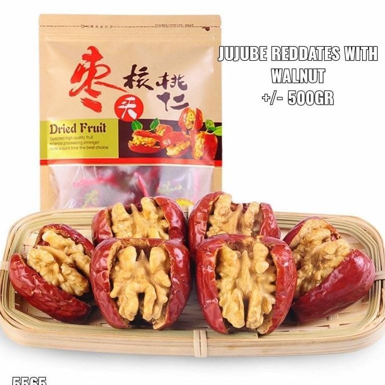

READY STOCK Exp JUNI 2025 Snack Red Dates Reddate With Walnut Jujube Kurma Merah Dengan Kacang Walnut +/- 500gr
