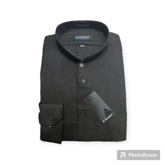 Kemeja Alisan Koko Hitam Polos Lengan Panjang Reguler Fit
