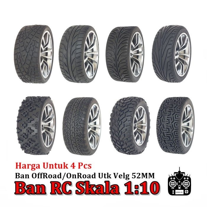 4 pcs Ban Mobil RC Skala 1:10 untuk Velg 52mm