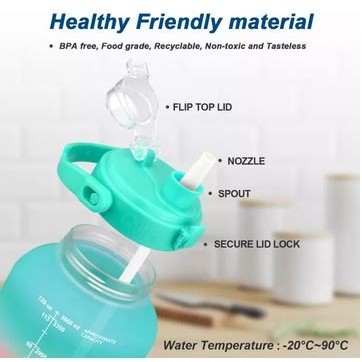 Quifit Botol Minum Motivasi Olahraga 3.8L 3,8 L Sedotan One Push