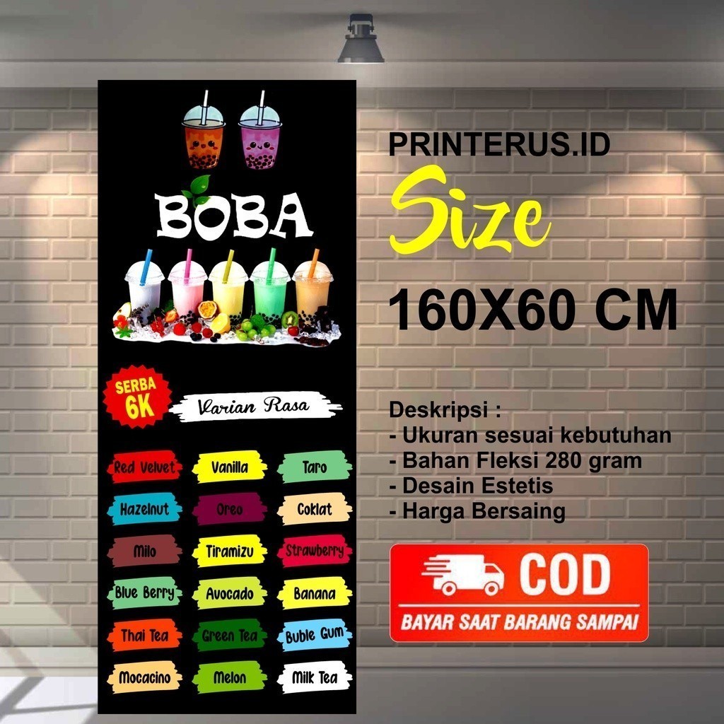 TANPA TIANG Spanduk Banner Minuman Boba | Desain Kekinian Warung Minuman | Bisa COD Termurah