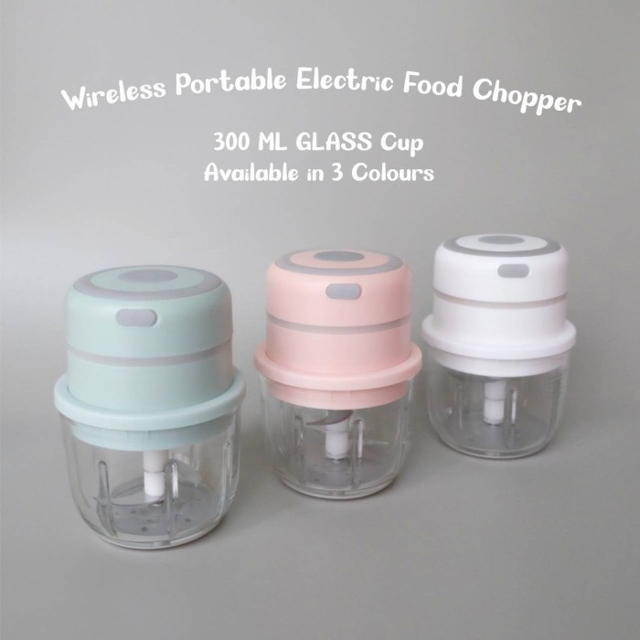 Wireless 300 Ml Electric Food Chopper With Glass Cup/Mini Blender Kaca