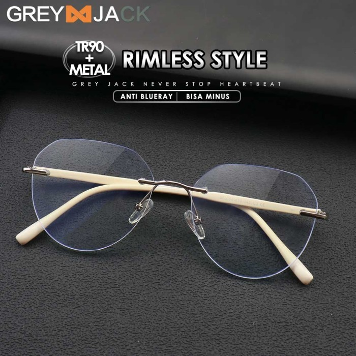 TERBARU Gray Jack Kacamata Antiradiasi Blueray Rimless Bahan TR+Metal Model Kotak Bisa Minus Pria