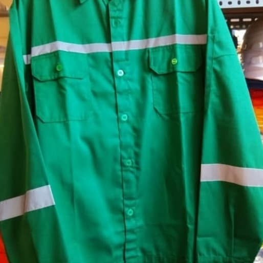 Baju Kerja Lengan Panjang Atasan Safety Hijau
