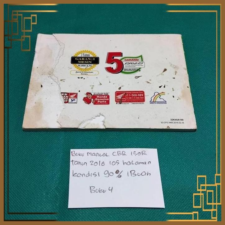 

[KNC] BUKU MANUAL CBR 150R TAHUN 2016 105 HALAMAN KONDISI 90% 1 BUAH