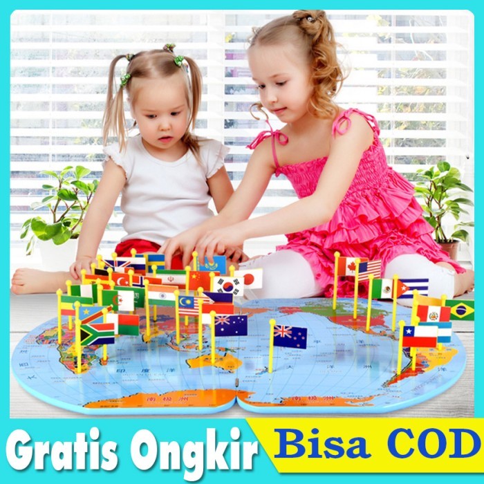 

Mainan Anak Peta Bendera Dunia Map & Flag Knowledge Of The World Ready