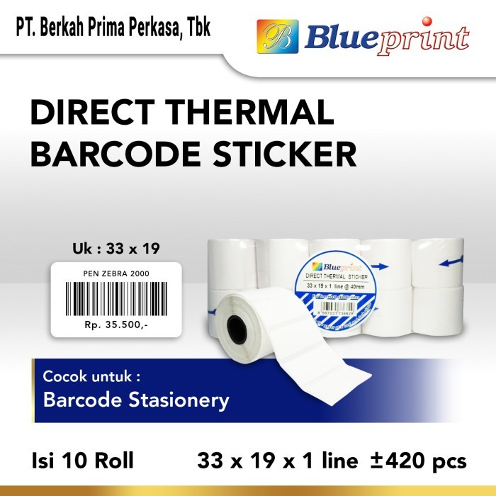 

Direct Thermal Sticker / Label Stiker BLUEPRINT 33x19x1 Isi 10 Roll