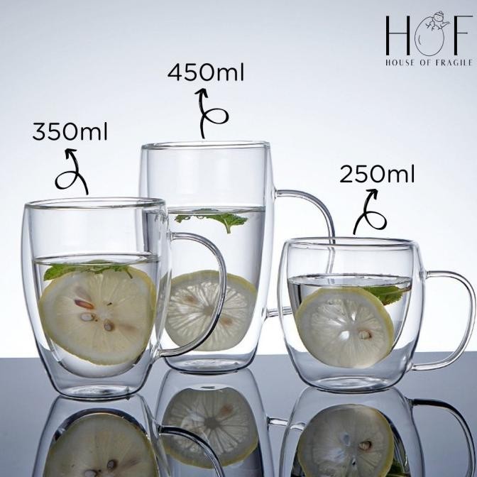 ROSU Gelas Kopi Double Wall Cangkir Teh Gelas Kaca Estetik Gelas Kafe TF