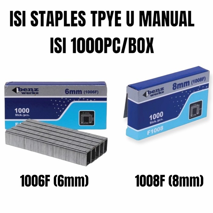 

ISI STAPLES MANUAL TYPE U 1006F 6MM 1008F 8MM ISI 1000PC/BOX