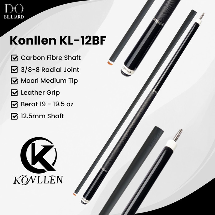 Stick Billiard KONLLEN KL-12F Carbon Cue Leather Grip Low Deflection / Stick Konllen KL-12F