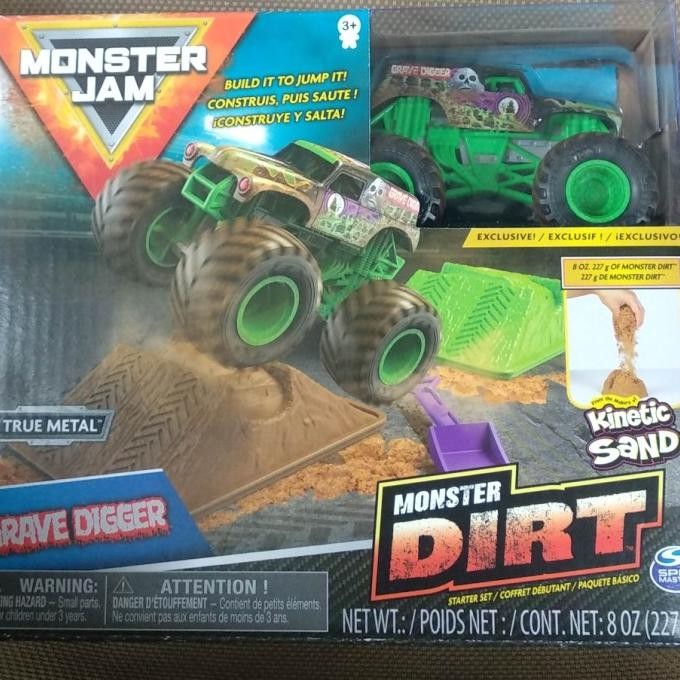 Monster Jam Grave Digger Dirt kinetic sand spin master truck