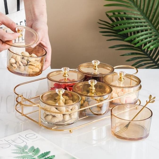 Tempat kue imlek lebaran natal set 6 toples & nampan motif polos rilis