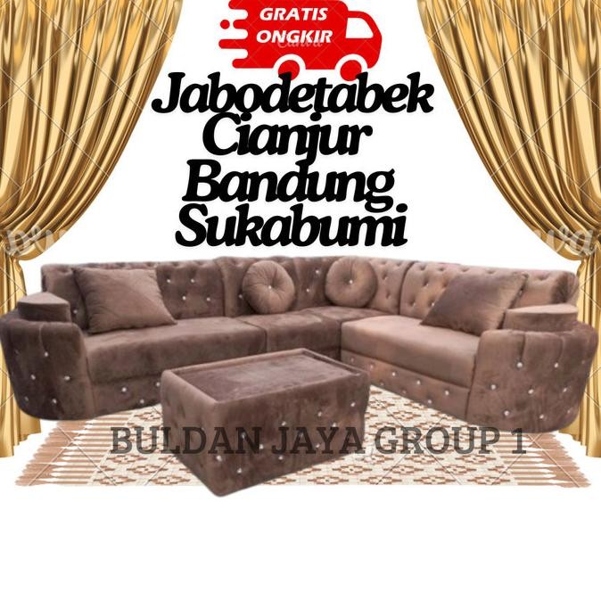 Sofa Ruang Tamu Sudut L Minimalis Kancing Mewah Elegan Furniture Perlengkapan Rumah