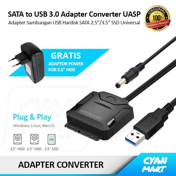 Kabel Hardisk External USB 3 SATA HDD SSD 2.5 3.5 Adapter Converter