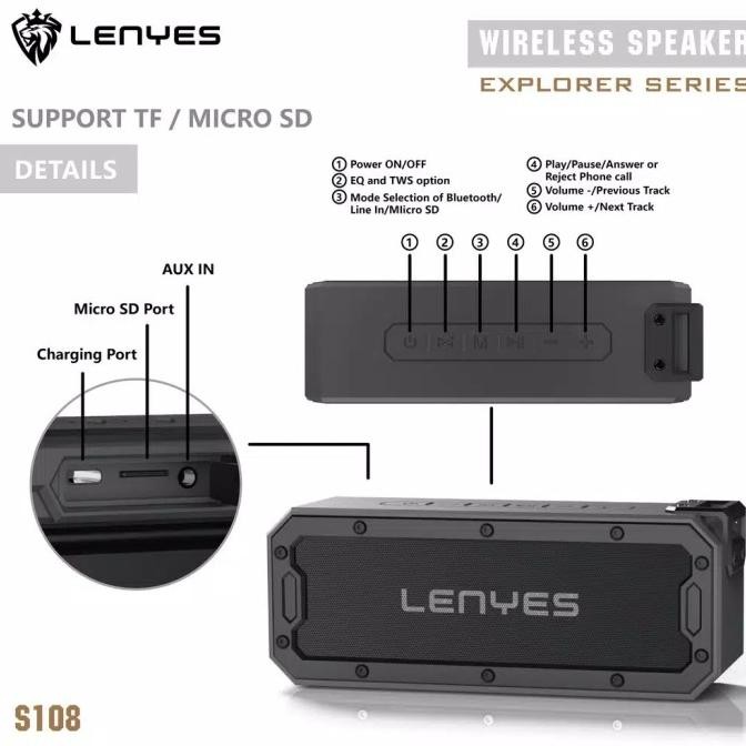 SpeakerBluetooth LENYES S108 ORIGINAL 100% WATERPROOF Wireless Speaker Terlaris