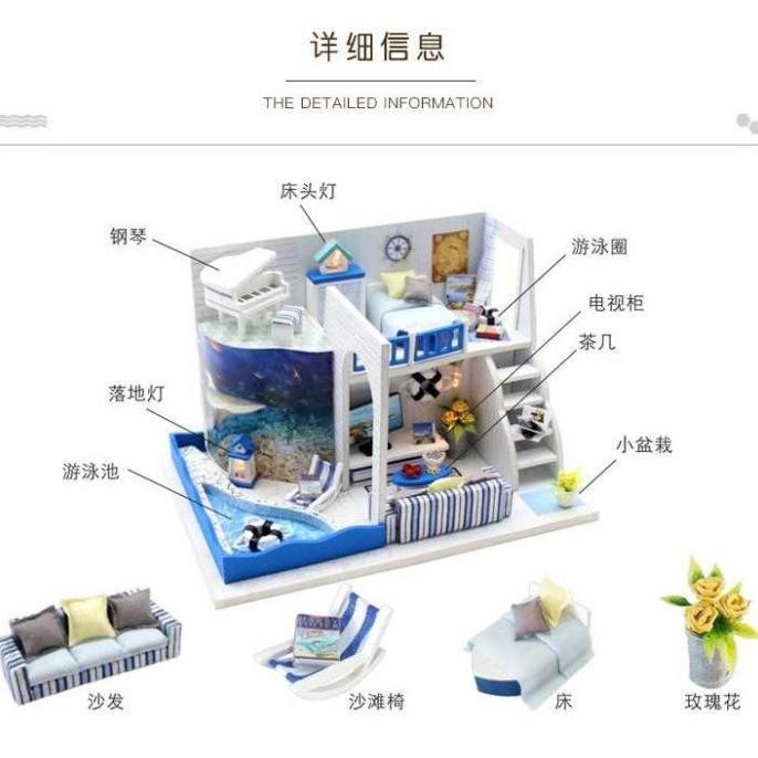 New HONGDA Miniatur Rumah Boneka DIY Doll House Wooden Furniture -