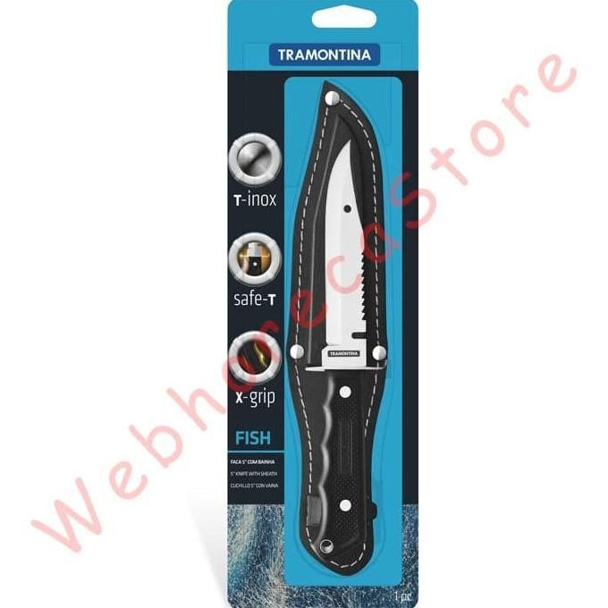 Tramontina Bowie Fish Camping Knife 5" w Cover / Pisau Komando Outdoor Terlaris