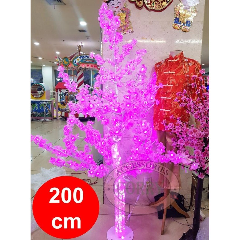 Pohon Imlek Sakura Lampu LED Pink Ungu Tinggi 2 Meter Kristal MeihwaPo