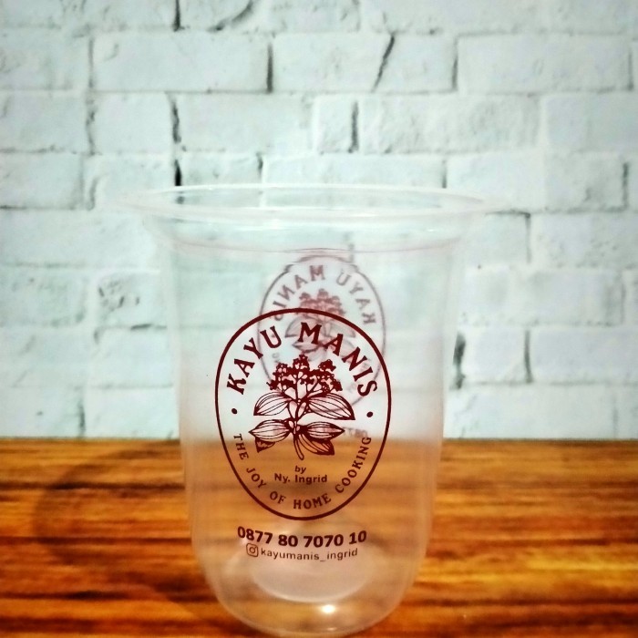 GELAS CUP PLASTIK 14OZ OVAL + CETAK SABLON LOGO CUSTOM