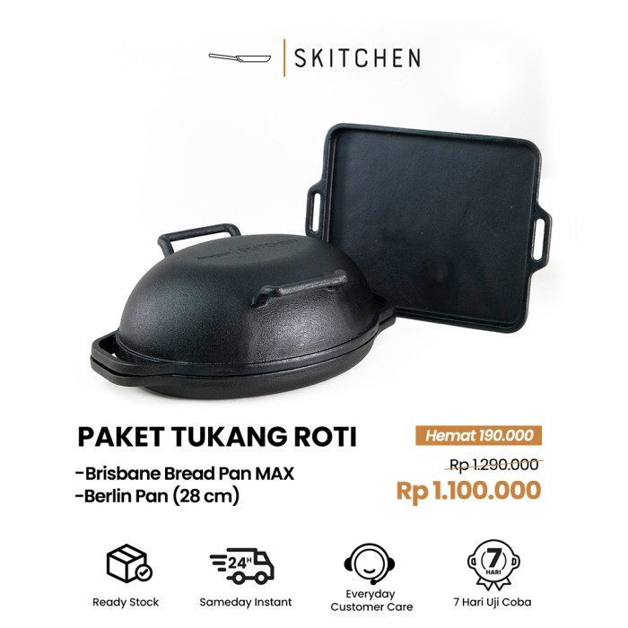 SKITCHEN Cast Iron Paket Tukang Roti - Alat Panggangan Roti Sourdough, Isi 2 Lebih Hemat