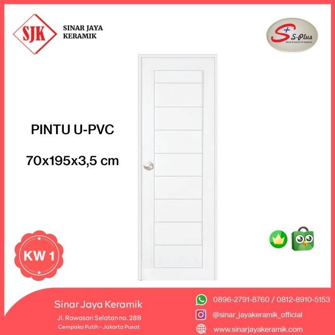 Pintu UPVC SPLUS Pintu Kamar Mandi WC Putih Ukuran 70x195x3,5cm
