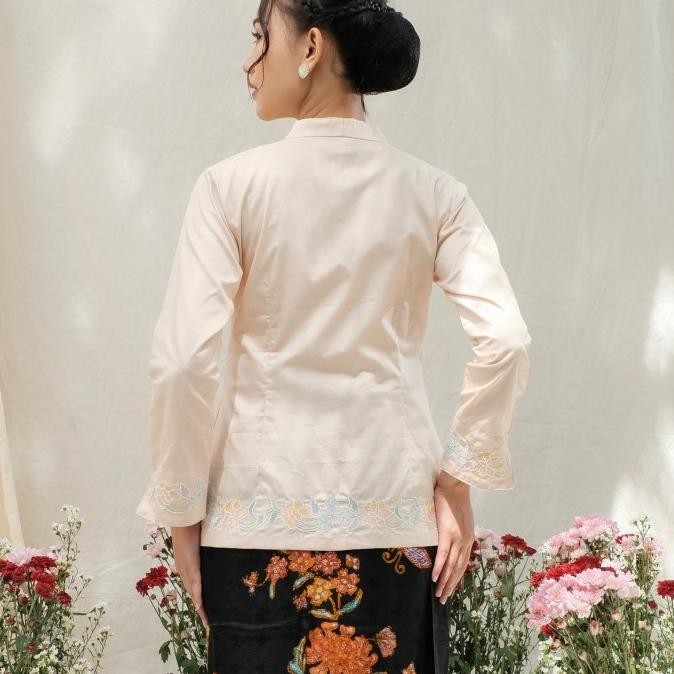 Murah Kebaya Encim Bordir Lengan Panjang Meradelima Katun Jepang Cream