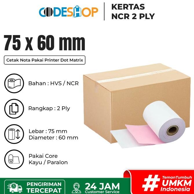 

Sale (1 Dus) Kertas Kasir Ncr 2 Ply 75X60 Mm Struk Printer Dot Matrix Epson Tmu 220 Rangkap 2
