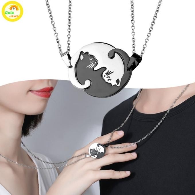 Grosir Kalung Titanium Hijab Couple Pria Wanita Kalung Couple Kombinasi Kucing Black And White Cat L