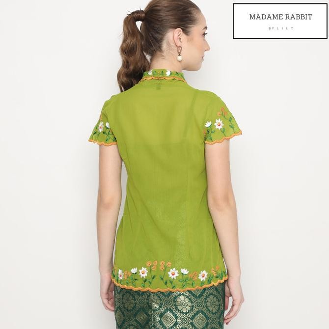 Grosir Kebaya Katun Halus Madame Rabbit Bordir Manual Hijau Olive Jahit Rapi