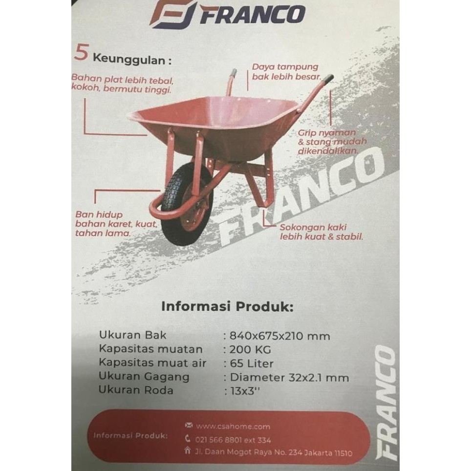 populer] GEROBAK PASIR / KERETA SORONG MERK FRANCO TIDAK RAKIT