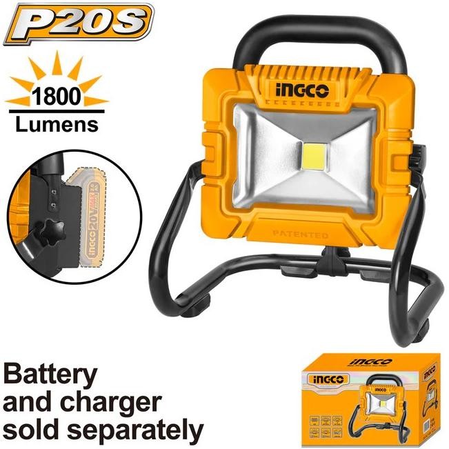 Sale Lampu Sorot 20 Watt Tembak Led Cordless 20V Work Lamp Ingco Cwli2025 Cordless Portable Lamp