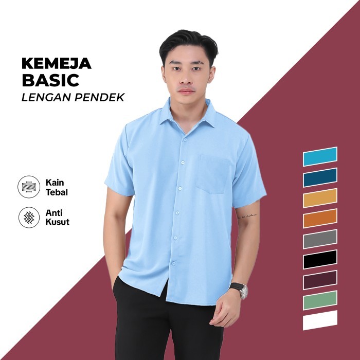 BROGUY kemeja pria lengan pendek formal basic