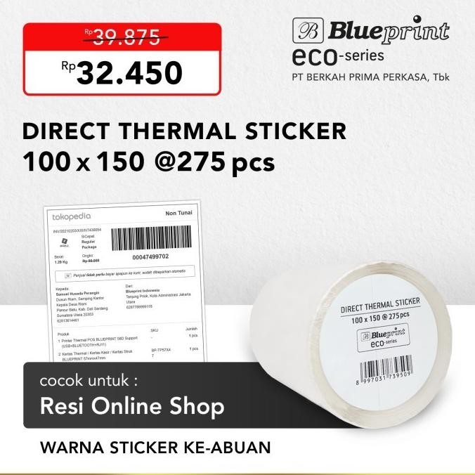 

Sale Direct Thermal Sticker 100 X 150 Stiker Label Blueprint Eco 100X150 Mm