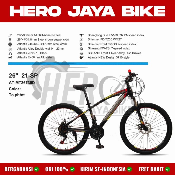 Sepeda Gunung MTB ATLANTIS 735 D Ukuran 26Inch Rem Cakram Terbaru