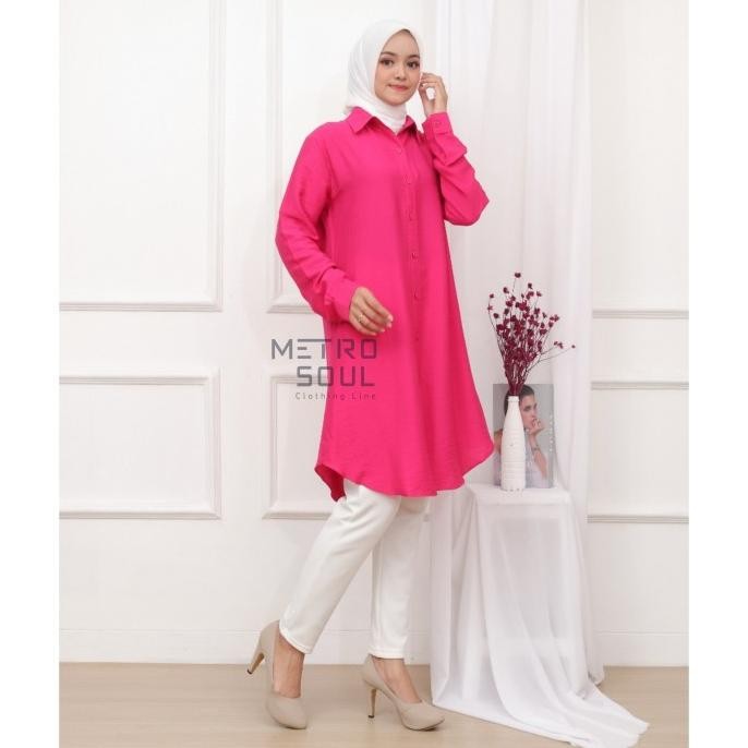 Sale Kemeja Tunik Kantor Polos Katun Silky Crinkle Standar Jumbo